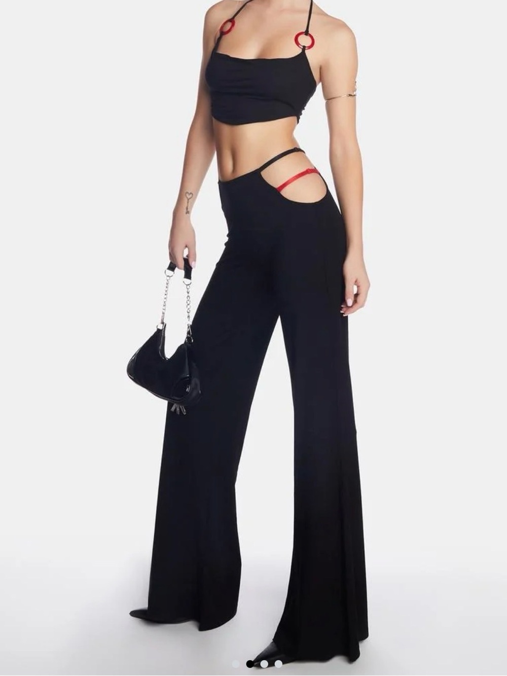 The Kript High-Waist Wide-Leg Cutout Pants in Black